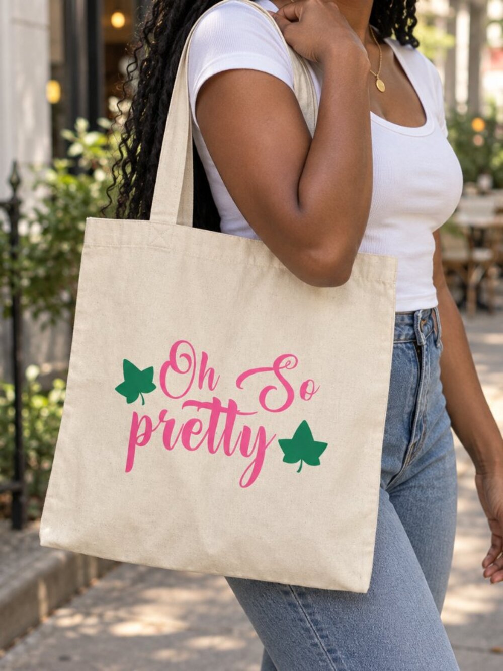 Handmade Pink Green “Oh So Pretty” Canvas Tote